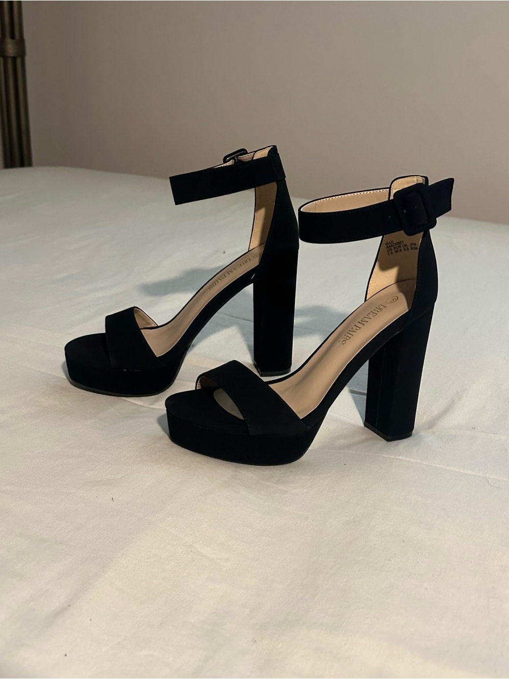 Platform Pumps High Heel Ankle Strap Open Toe Dress Shoes BLACK 7.5 MFG SOLD OUT